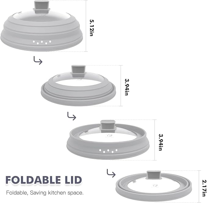 Microwave Splatter Cover Glass Cover Guard Lid with Collapsible Silicone for Food Pot Plate Cover 10.8 inch Light Grey