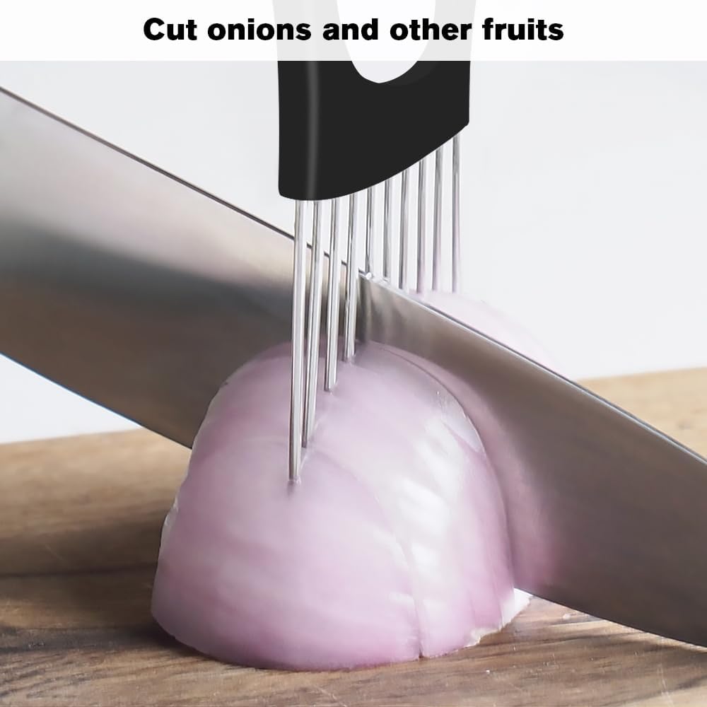 Stainless Steel Onion Slice Holder, 2025 New Tomato Cutter, Multi-Purpose Vegetable Slicer for Kitchen, Durable Food Chopper Kitchen Chopper Slicing Assistant Tool (A-2Pcs)