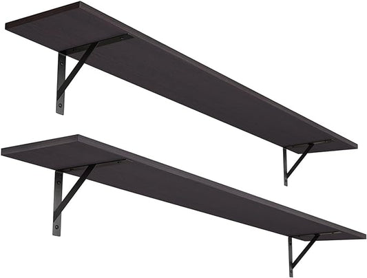 DINZI LVJ Long Wall Shelves, 55.1Inch Wall Mounted Shelves Set of 2, Extra Large Floating Storage Ledges with Sturdy Metal Brackets for Living Room, Bathroom, Bedroom, Kitchen, Espresso