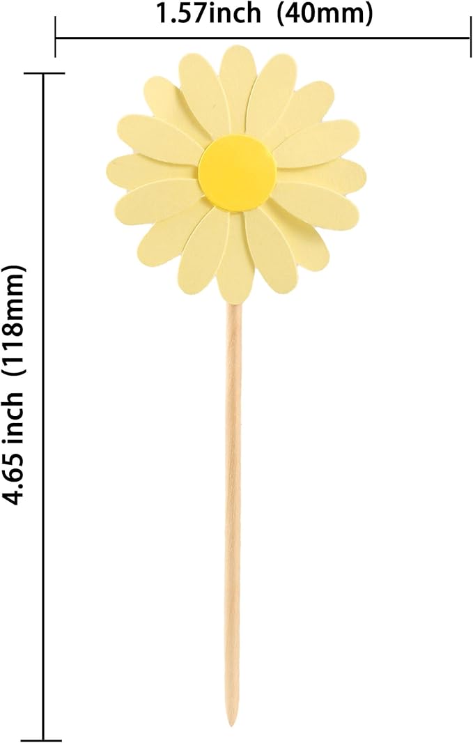 24Pcs Daisy Cupcake Toppers Daisy Flower Party Picks Spring Daisy Toothpicks Chrysanthemum Food Picks Girls Baby Shower Birthday Wedding Party Decorations Yellow