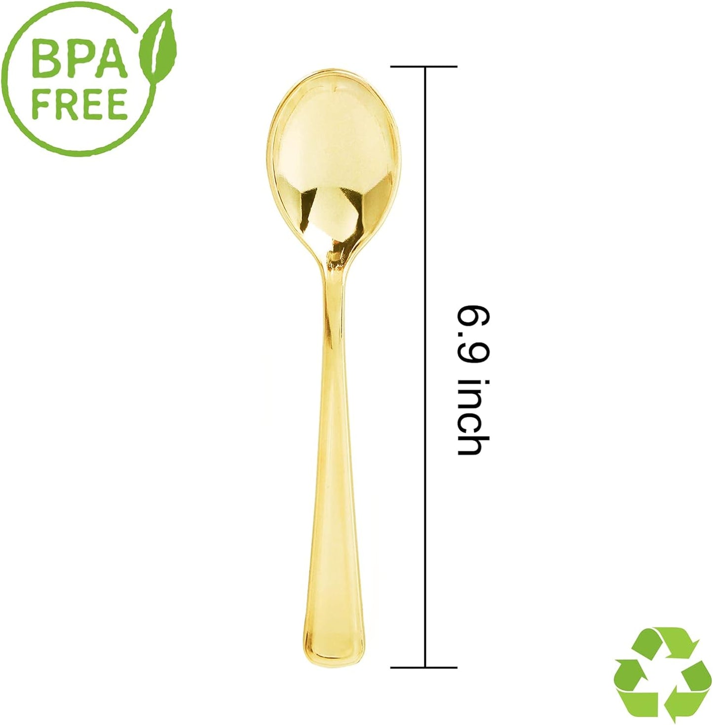 Liacere 200 Pack Gold Plastic Spoons - 6.7 inch Heavy Duty Plastic Spoons - Heavyweight Gold Disposable Spoons for Parties & Weddings & Restaurants & New Year