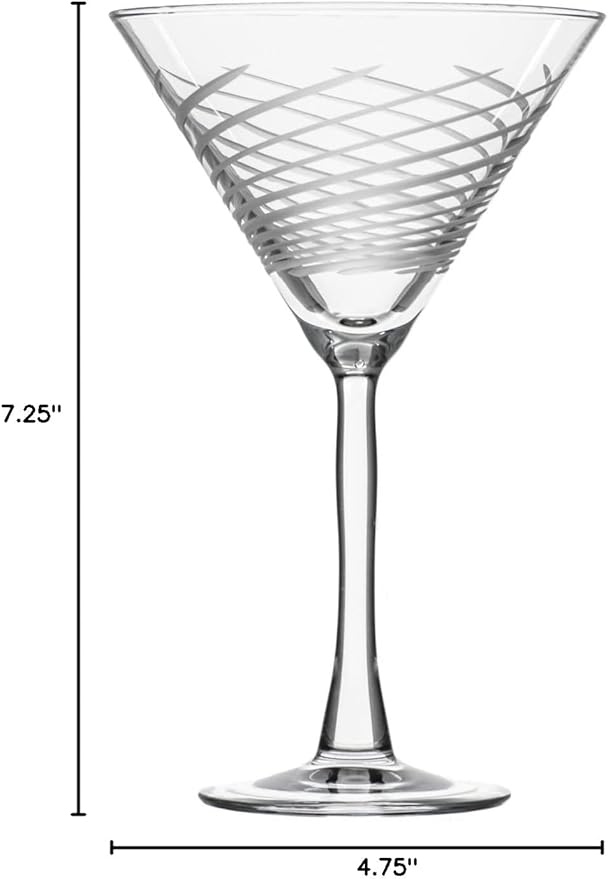 Rolf Glass Cyclone 10 Ounce Martini Glasses | Set of 2 Stemmed Cocktail Glasses | Proudly Made in the USA | Large Engraved Martini Glasses | Lead-Free Glass