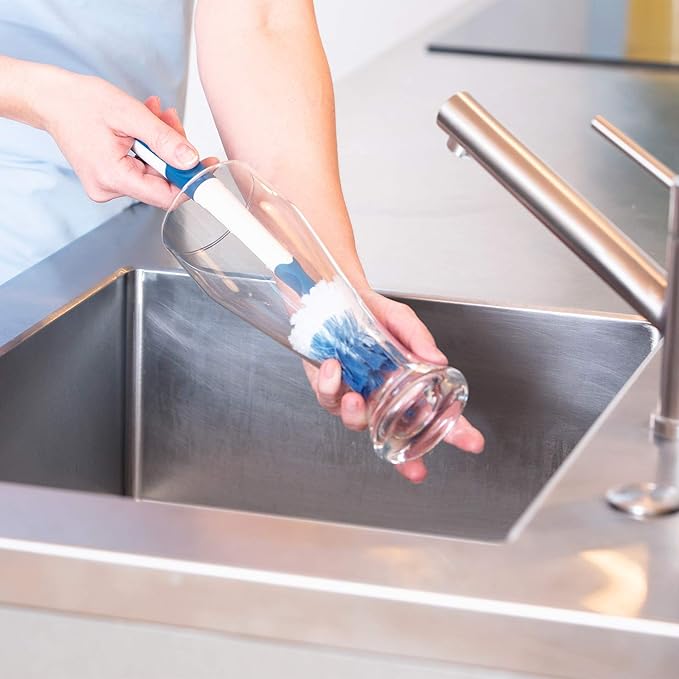 Unger 16” Flexible Glass and Bottle Scrub Brush, Extra-Long, Non-Scratch Cleaning Scrubber for Water Bottles, Travel and Coffee Mugs, Pitchers, Vases, Decanters, Glassware