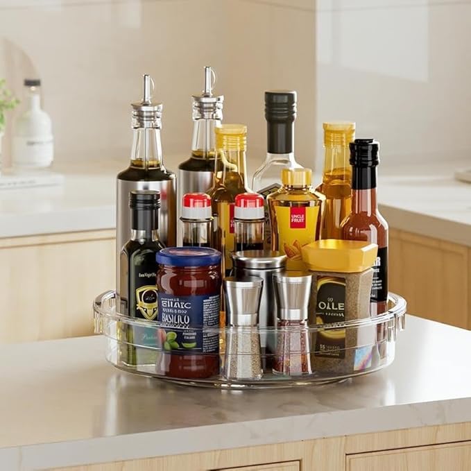 LAMU 2 Pack 12 Inch Lazy Susan Organizer Turntable for Cabinet, with High Edges to Prevent Falling, Large Clear Lazy Susan for Kitchen, Pantry, Refrigerator, Countertop, Table, Bathroom