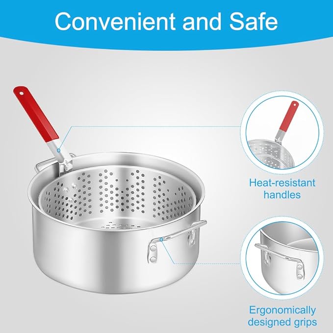 10QT Outdoor Fish Fryer Kit – Heavy-Duty Aluminum Pot, 6.7QT Basket, Propane Deep Fryer with 0-10 PSI Regulator & Steel Frame – Ideal for Seafood & More