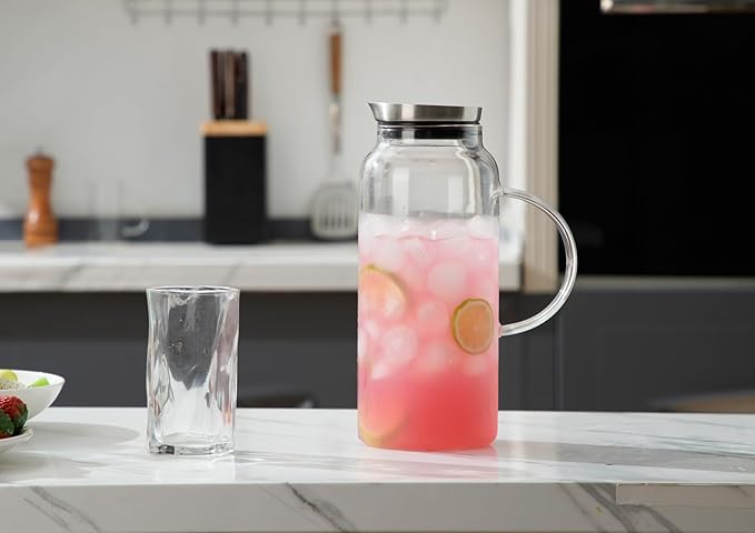 68 Ounces Glass Pitcher with Lid, Hot/Cold Water jug for Coffee, Lemonade, Iced Sun Tea,Beverage, Milk