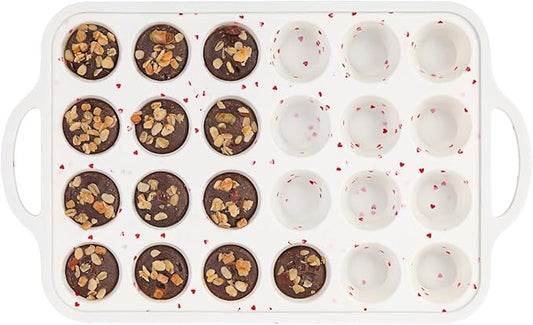 CAKETIME Mini Cupcake Pan, Metal Reinforced Frame Silicone Mini Muffin Pan Nonstick 24 Cups with Handle for Valentine's Day Baking Muffins, Cupcakes, Egg Bites 1 Pack