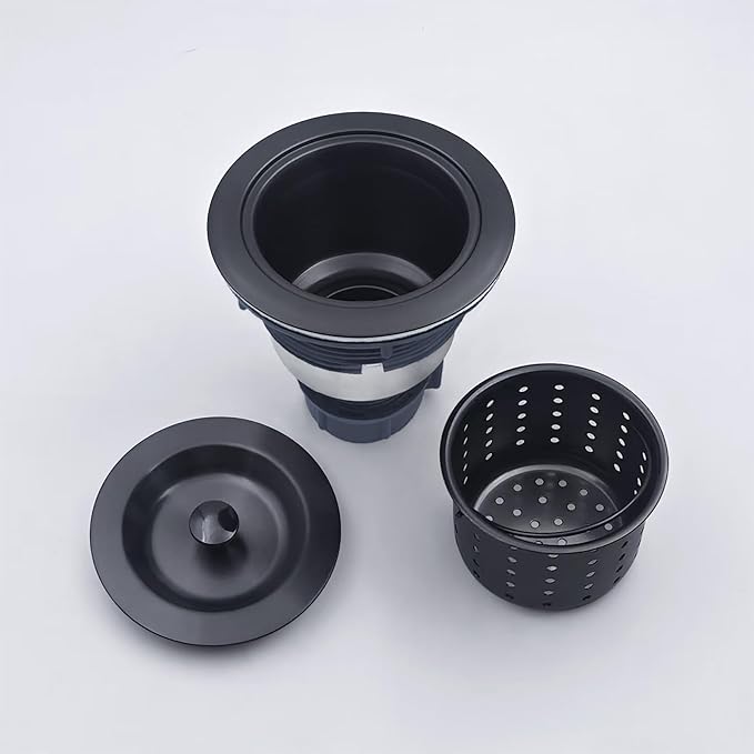3-1/2-Inch Kitchen Sink Drain Strainer Assembly Kit Black, GZILA Deep Waste Basket Strainer with Sealing Lid Sink Stopper, 304 Stainless Steel