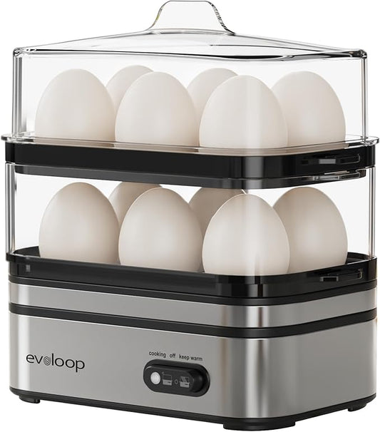 Rapid Egg Cooker Electric 12 Eggs Capacity, Soft, Medium, Hard Boiled, Poached, Omelet Maker Egg Poacher & Vegetable Steamer, BPA Free Tray