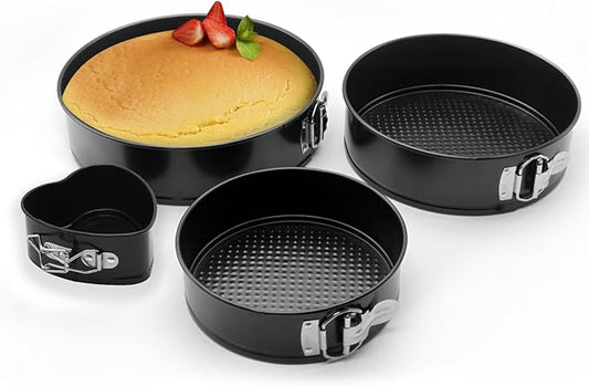 SHIKORI Cake Pan Set for Baking, Non-Stick Springform Pans Set of 4 (4, 7, 9 10 inch), Round Cheesecake Pan, Leak-Proof Cake Pans with Removable Bottom-Heart 4 Pcs