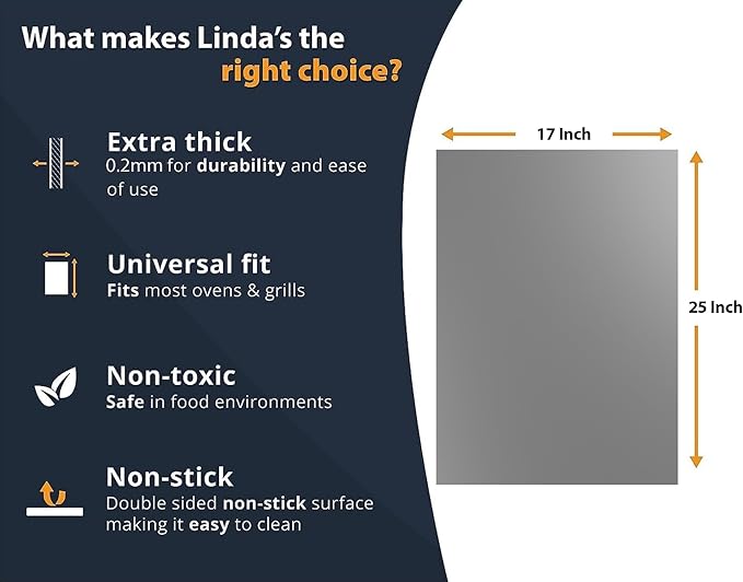 Oven Liners for Bottom of Oven - 4 Pack Large Heavy Duty Mats, 17”x25” Non-Stick Reusable Liner for Electric, Gas, Toasters, Grills - BPA & PFOA Free Kitchen Accessory to Keep It Clean (Silver)