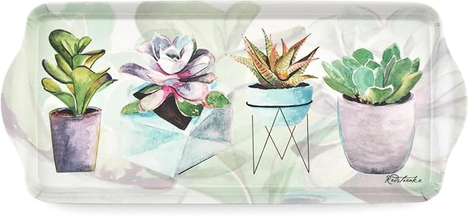 Pimpernel Succulents Rectangular Snack Tray with Handles - 15.1" x 6.5" Melamine Botanical Platter for Coffee, Breakfast, or Sweets - Dishwasher-Safe Decorative Kitchen Server