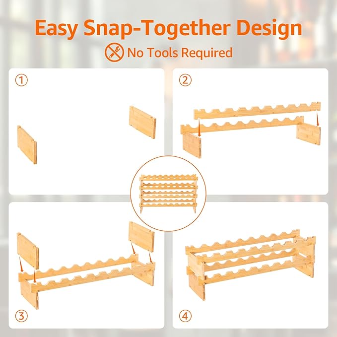 Amazon Basics Stackable Natural Bamboo Wine Rack, 36 Bottle Capacity