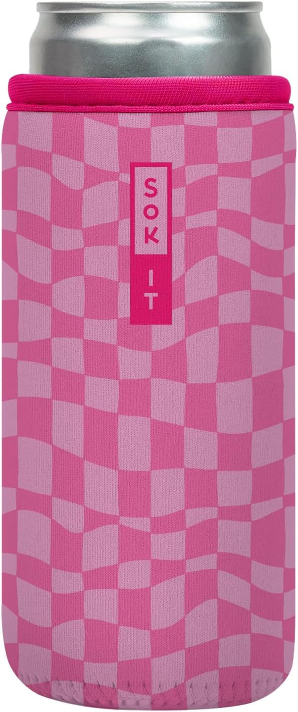 Sok It CanSok Sleeve for Beer & Soda Insulated Neoprene Cover (Pink Grand Prix, 12oz Slim Can Sleeve)