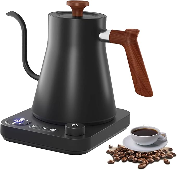 Electric Gooseneck Tea Kettle with Temperature Control, 1200W Electric Coffee Kettle Auto Shut Off Fast Heating, Stainless Steel Smart Water Heater with Timer for Brew Tea, Boil Hot Water (Black)