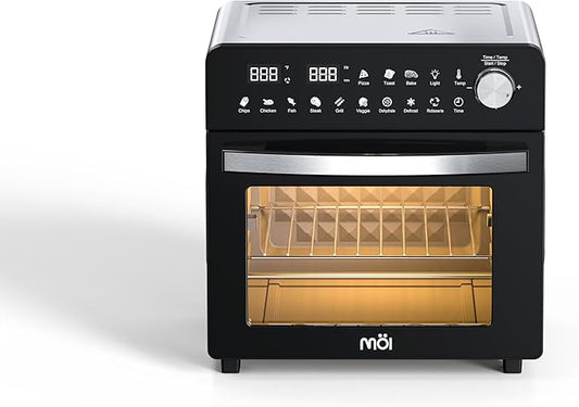 MOI Air Fryer Toaster Oven - Digital Display 1500 W Airfryer Convection Oven Countertop, Adjustable Temperature and Controls, Stainless Steel Toaster Air Fryer combo for Oil-Free Frying - 12 Presets