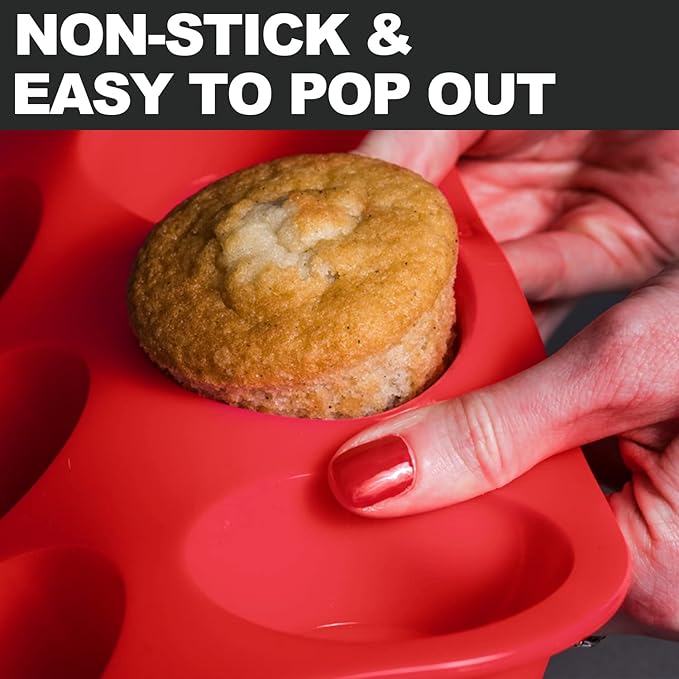 Anaeat Silicone Muffin Pan - 6 Cups Non-Stick Cupcake Molds, Food Grade Silicone Baking Tray for Making Egg Muffin, Cupcake, Quiches, Tart and Desserts, Reusable Muffin Tin Just Pop Out (3 Pack)