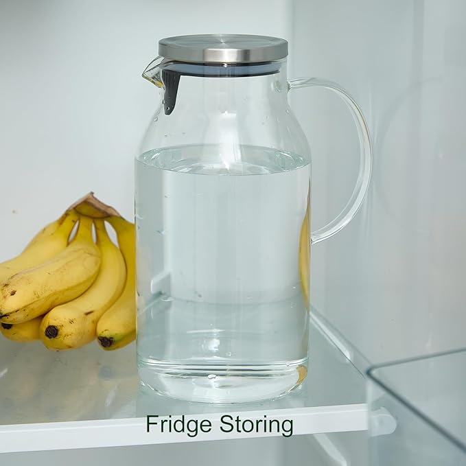 Karafu Glass Pitcher with Lid, 95 Ounces Wide Mouth Heat Resistant Water Jug for Hot/Cold Water, Ice tea and Juice Beverage