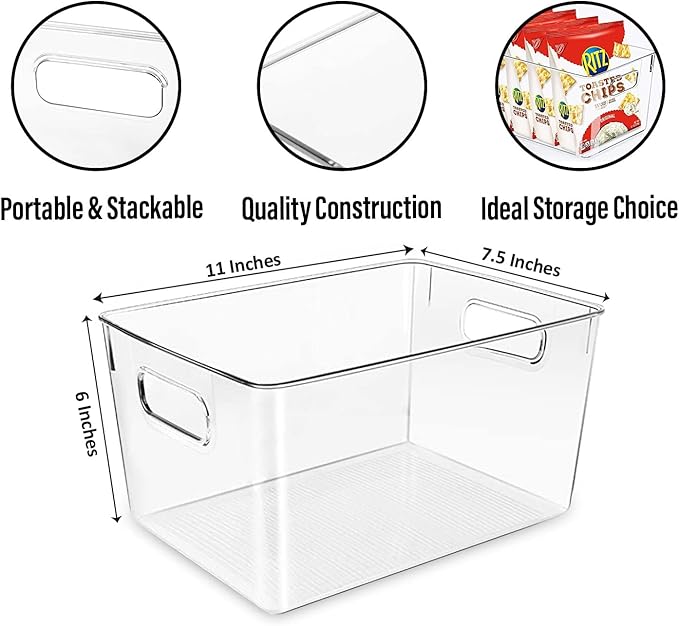 Clear Plastic Storage Bins - Perfect for Kitchen or Pantry Organization and Storage, Fridge and Cabinet Organizers
