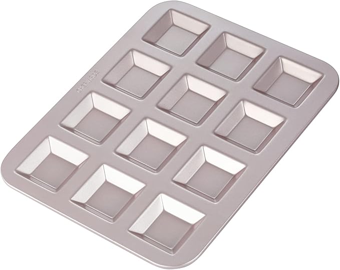 CHEFMADE Financier Cake Pan, 12-Cavity Non-Stick Square Muffin Pan Biscuits Cookies Bakeware for Oven Baking (Champagne Gold
