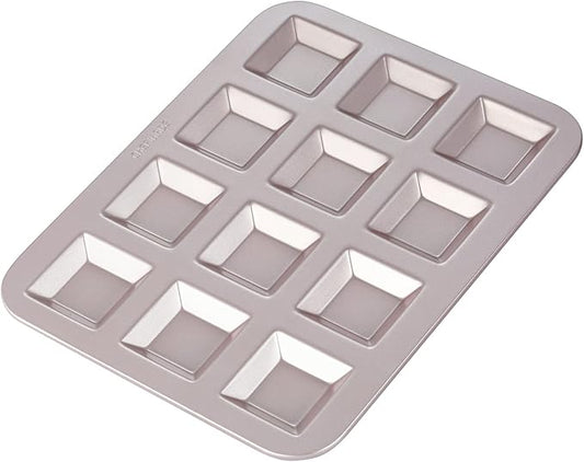 CHEFMADE Financier Cake Pan, 12-Cavity Non-Stick Square Muffin Pan Biscuits Cookies Bakeware for Oven Baking (Champagne Gold