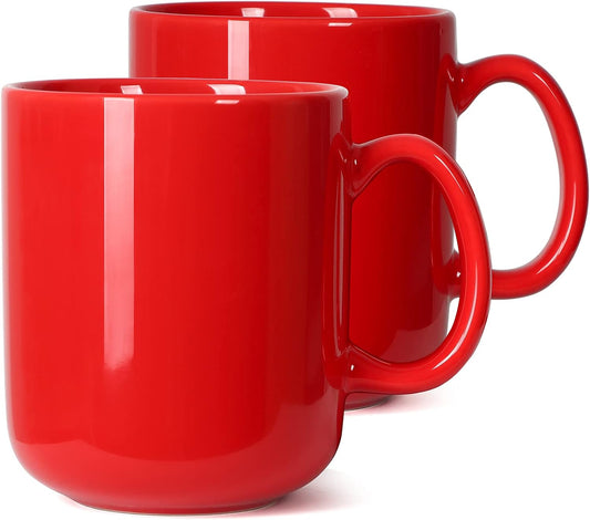 Smilatte 20 OZ Large Coffee Mug, M016 Plain Ceramic Boss Big Tea Cup with Handle for Dad Men, Set of 2, Red