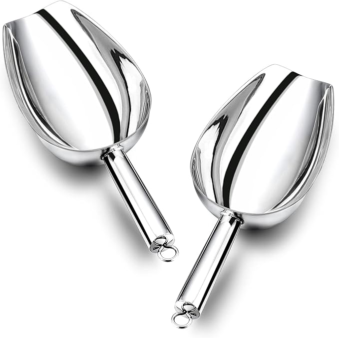 P&P CHEF Food Ice Scoop, Stainless Steel Scoop, Metal Candy Popcorn Flour Utility Scooper for Wedding Party Bar Kitchen Bath, Heavy Duty & Dishwasher Safe, (8oz, 2Pcs)