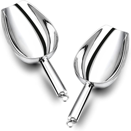 P&P CHEF Food Ice Scoop, Stainless Steel Scoop, Metal Candy Popcorn Flour Utility Scooper for Wedding Party Bar Kitchen Bath, Heavy Duty & Dishwasher Safe, (8oz, 2Pcs)