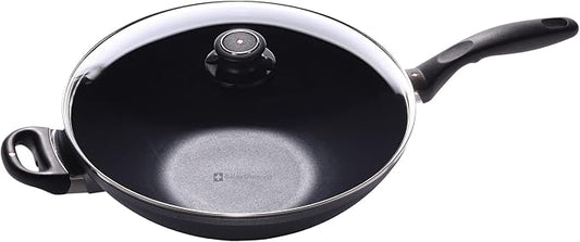 Swiss Diamond 12.5" (5.3 Qt) Wok HD Nonstick Induction Diamond Coated Aluminum Wok, Includes Lid Dishwasher Safe and Oven Safe Wok, Grey