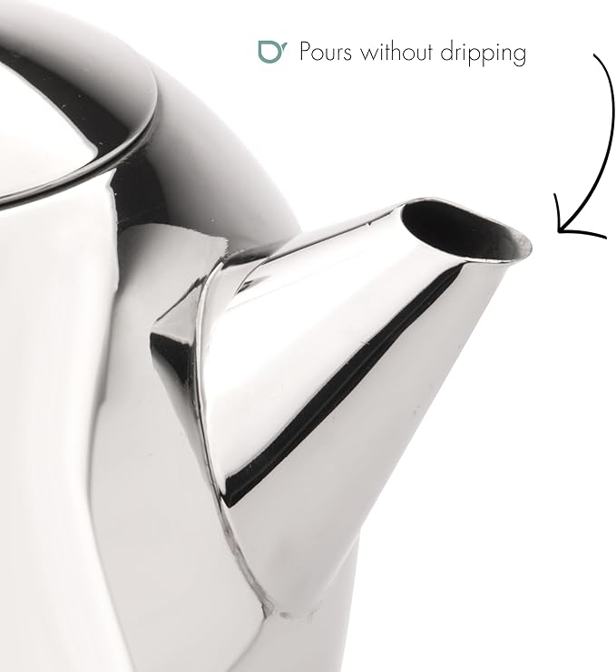 Santhee Double Walled Teapot, 0.5-Liter Stainless Steel Glossy Finish with Glossy Accents