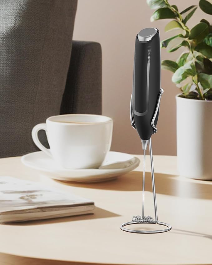 Milk Frother Handheld with Stand, Battery-Operated Electric Foam Maker Frother Wand, Whisk Drink Mixer & Foamer for Coffee, Latte, Matcha, Hot Chocolate