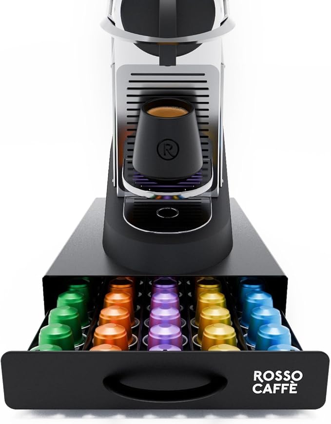 ROSSO CAFFÈ - Coffee Capsule Drawer Organizer, Holds Up to 45 capsules, Space-Saving Storage, Sleek Countertop Design