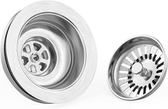 KONE Sink Drain Assembly, Kitchen Sink Drain Strainer Kit with Removable Strainer Basket Stopper, Universal fit USA Home/Commercial 3-1/2 Inch Standard Sink Drain Hole (Stainless Steel)