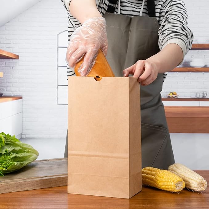 Restaurantware Bag Tek 12 LB Disposable Lunch Bags 100 Sturdy Take-Out Bags - Flat Bottom Great For Restaurants Cafes And Bakeries Brown Kraft Popcorn Bags
