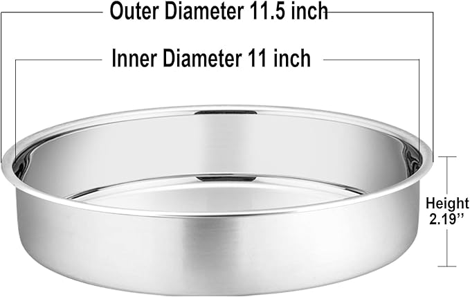 P&P CHEF 11 Inch Round Cake Pan Set of 3, Stainless Steel Round Baking Layer Pans Bakeware for Layer Birthday Cake, Fit Oven/Pots/Pressure Cooker, Leakproof & Dishwasher Safe, Silver