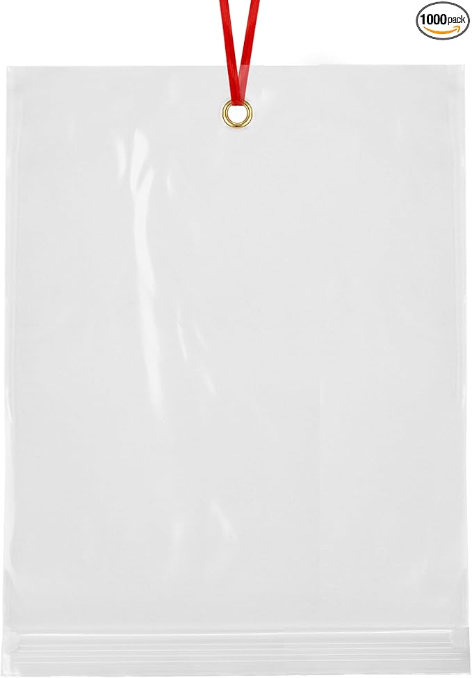 GPI - 10" x 13" Reclosable Zip Bags with Bottom Hang-hole & Pre-inserted 12" Twist-tie. 4 Mil Heavy-duty Resealable Zipper Baggy with Grommet/Metal Eyelet for Hanging (Insert Size 10x11.5) 1000 Pack