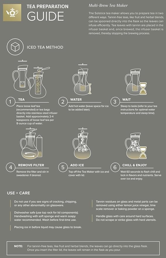 Teabloom Extra-Large Multi-Brew Borosilicate Glass Teapot + Kettle + Pitcher (85 OZ / 2.5 L / 10 CUPS) – Brew and Serve Hot Tea, Iced Tea, Cold Brew Tea and Fruit Infused Water – Solstice Tea Maker