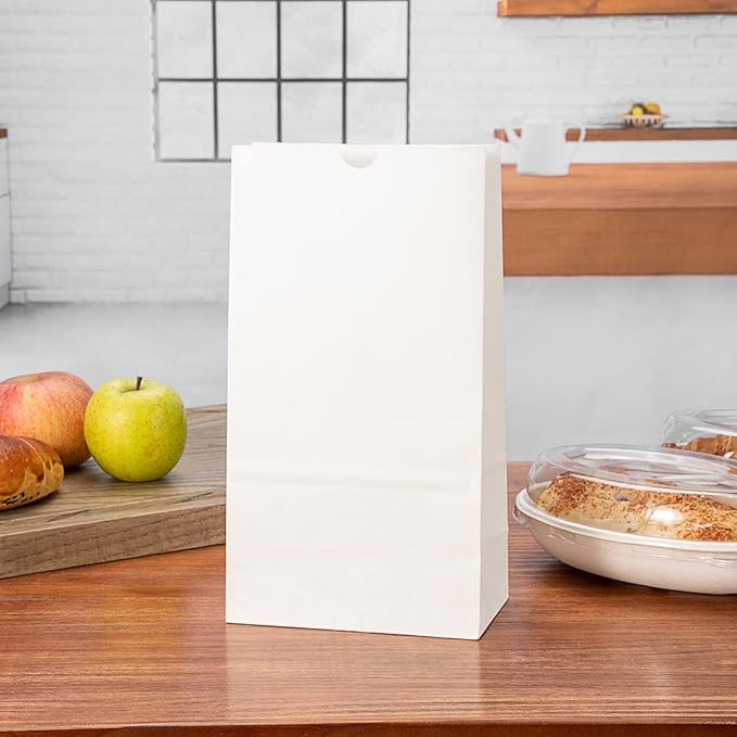Restaurantware Bag Tek 6lb Paper Bags 100 Disposable Lunch Bags - Medium For Lunches Sandwiches And Snacks White Paper Kraft Paper Bags For Shopping Party Favors Or Gifts