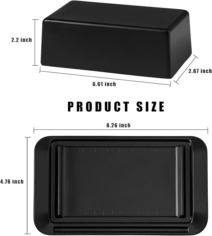 Butter Dish with Lid, Large Butter Dish with Lid for Countertop Built-in Knife Slot Butter Keeper for Kitchen or Fridge, Bamboo Fiber Butter Tray, Butter Holder for 2 Sticks(Black, Large)
