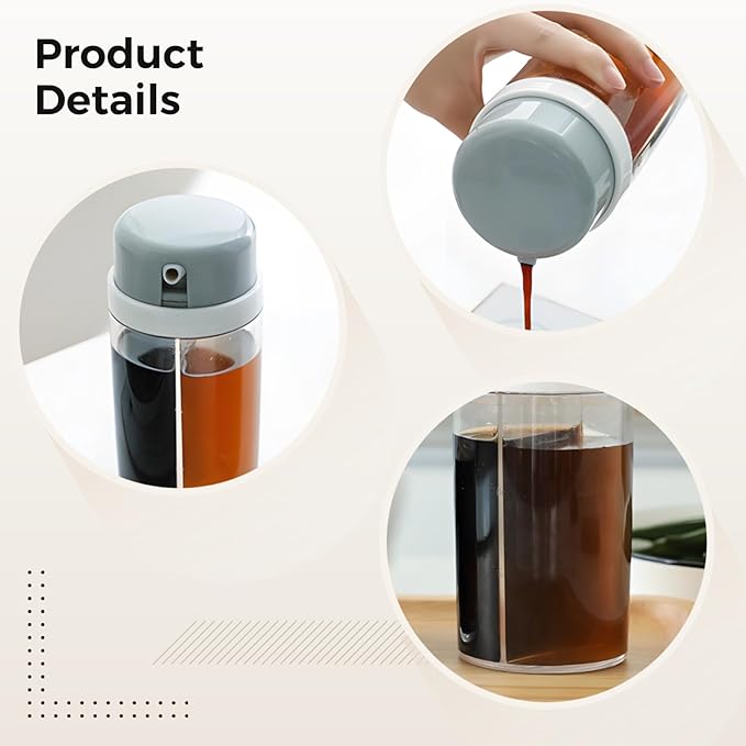 2 Pcs 2-in-1 Plastic Spice Containers, Leak-Proof Seasoning Dispensers for Oil, Soy Sauce, Vinegar, with Adjustable Pour Spouts, Transparent, Space-Saving Design, 180 ml Capacity
