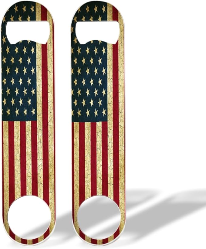 2 PACK Beer Bottle Opener, Stainless Steel Flat Bottle Openers,7 inch Metal Decor,Vintage United States Of America Flag