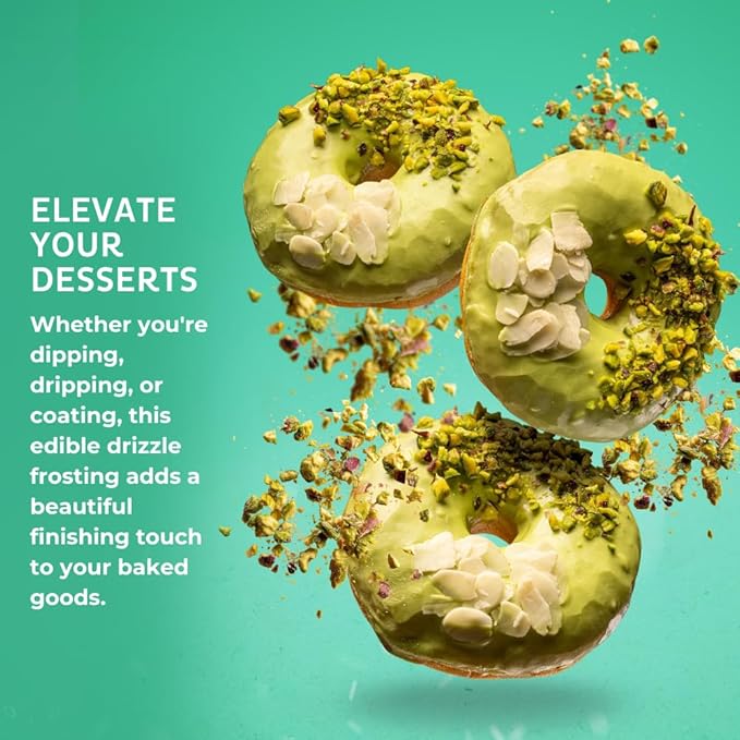 Pistachio-Flavored Cake Drizzle by Chefmaster, Edible Cake Drip Frosting for Decorating, Drip for Cakes, Cupcakes, Cookies, Donuts, 10 oz