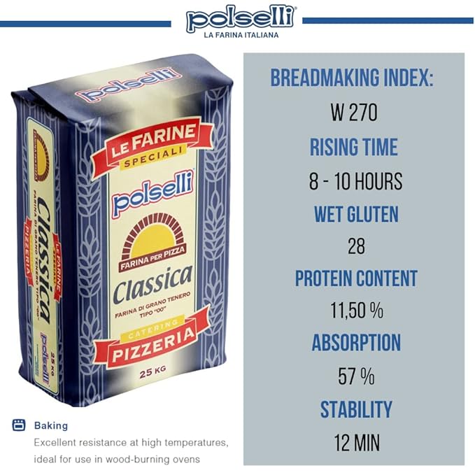 POLSELLI Classica, Type 00 Double Zero Flour, All Natural for Pizza, Bread, Pasta, and Baking, 1 kg (2.2 lbs)