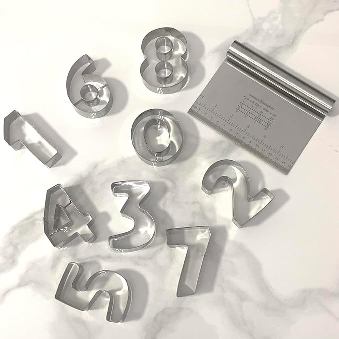 Number Cookie Cutters Shapes 9pcs, Sturdy Basic Biscuit Cutters Set with Dough Cutter, Metal Birthday Cookie Cutters for Holiday Baking Decorating