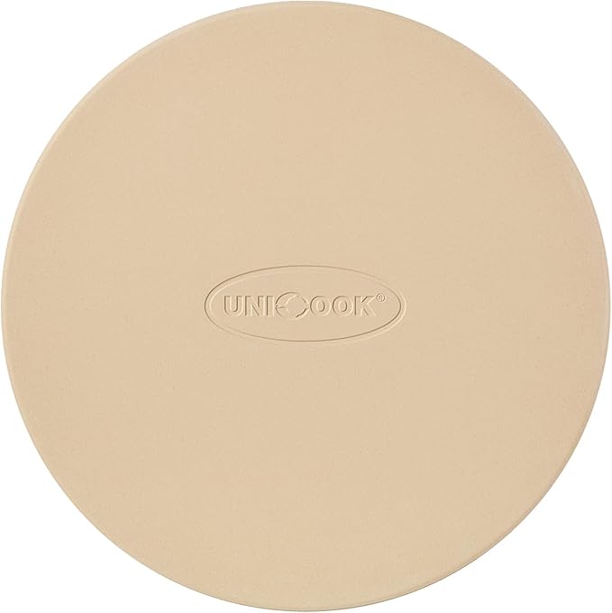 Unicook Small Pizza Stone 10.25 Inch for Oven and Grill, Round Baking Stone, Thermal Shock Resistant Cordierite Oven Pan with Plastic Dough Scraper, Ideal for Cooking Pizza, Bread