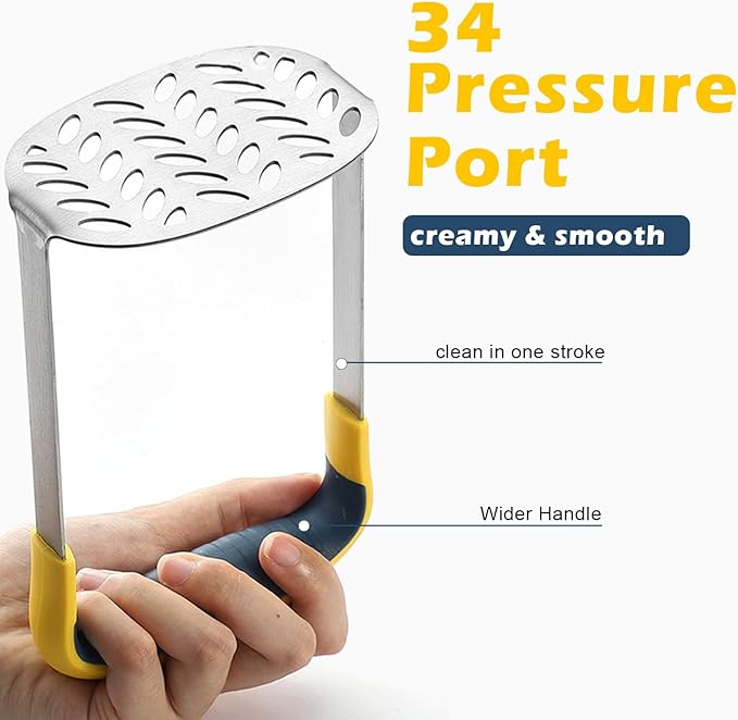 Large Smooth Mash Potato Masher,Heavy Duty Stainless Steel Mashed Potatoes,Versatile Masher for Potatoes,Sweet potato,Vegetables,Beans,Dishwasher Safe
