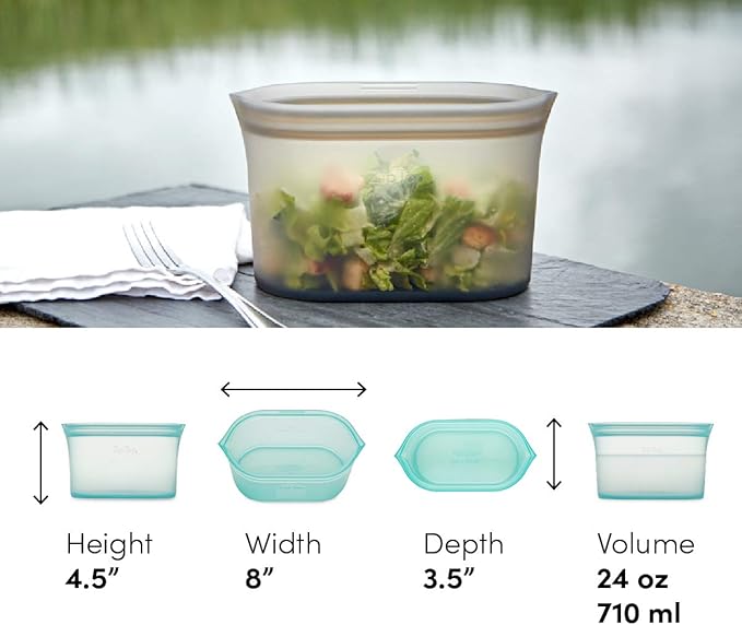 Zip Top Reusable Food Storage Bags | Medium Dish [Peach] | Silicone Meal Prep Container | Microwave, Dishwasher and Freezer Safe | Made in the USA