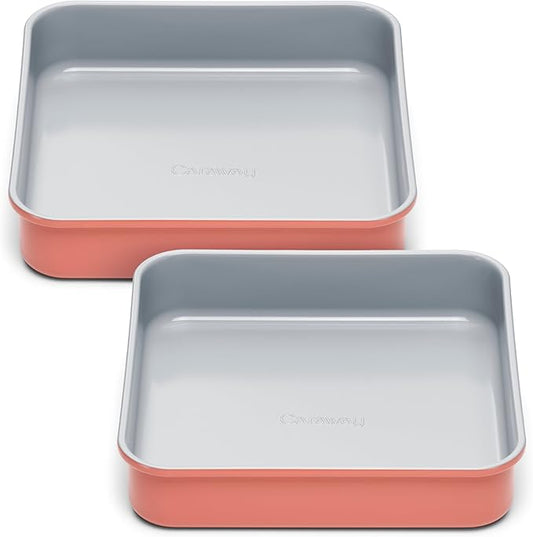 Caraway 9” Square Pan Duo - Non-Stick Ceramic Coating - Free From Forever Chemicals - Cake Pan Perfect for Brownies, Lemon Bars, & More - Perracotta
