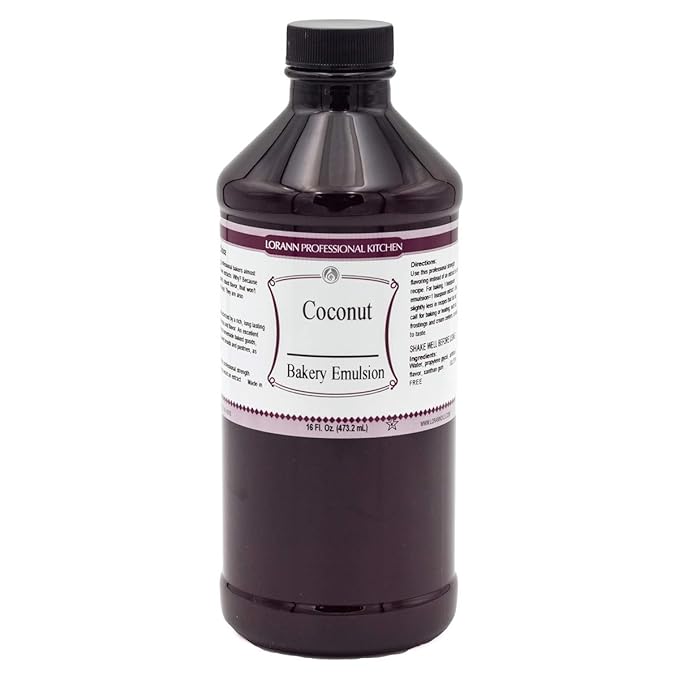 LorAnn Oils Coconut Bakery Emulsion: True Essence, Ideal for Boosting Fruit Tones in Cakes, Cookies & Desserts, Gluten-Free, Keto-Friendly, Extract Substitute Essential for Your Kitchen, 16 Oz