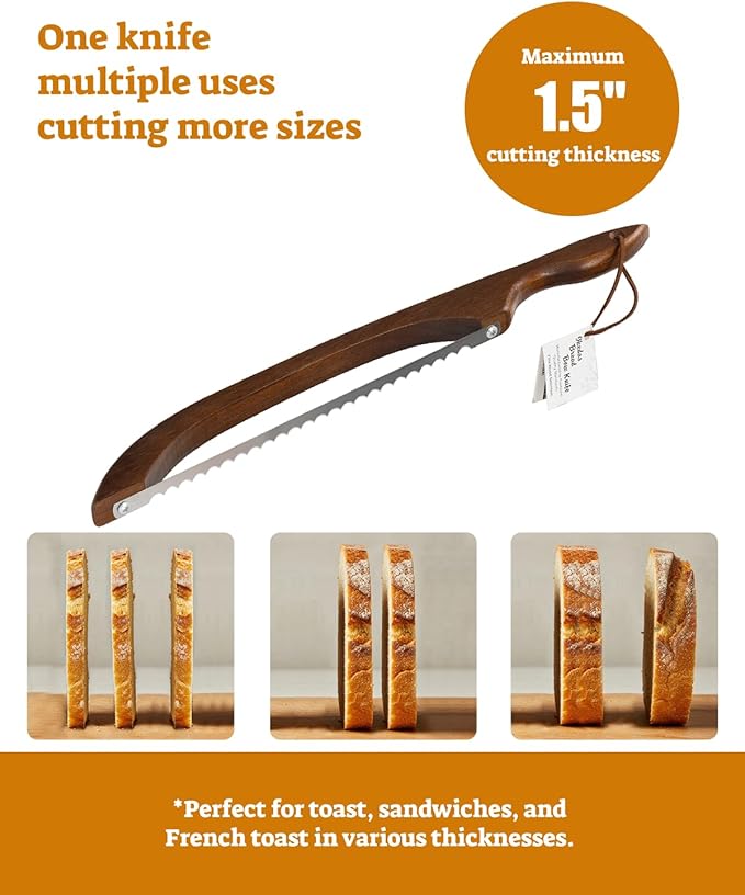 16.5” Bread slicer for Homemade Bread, Serrated Bread Knife for homemade bread with Bow Design, Premium Bread Knife, Bread Slicer, Bread Cutter for Bagels, Baguettes, Dark Brown Color